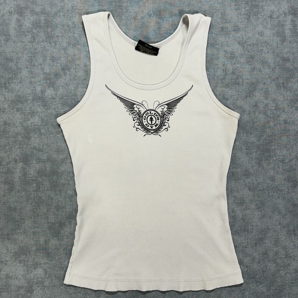 Vintage Y2K Golds Gym Ribbed Tank Top Winged Crest Graphic Womens L